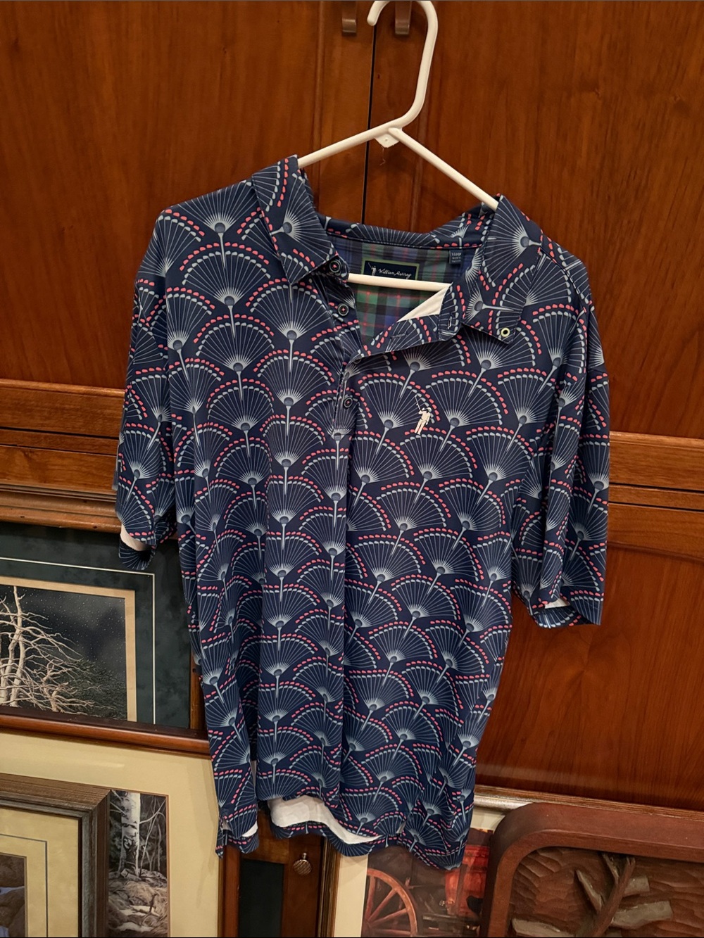 William Murray Golf Navy and Pink Patterned Short-Sleeve Polo